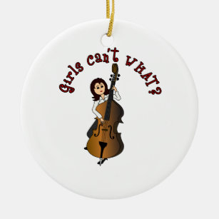 Upright String Double Bass Girl Ceramic Ornament