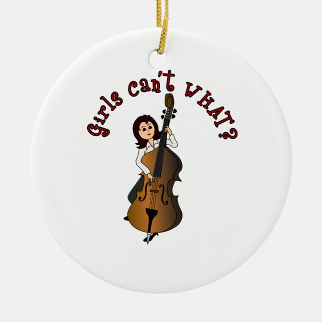 Upright String Double Bass Girl Ceramic Ornament (Front)