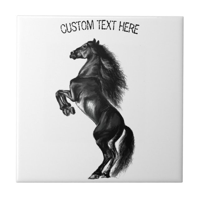 Upright Wild Horse Ceramic Tile with Custom Text (Front)