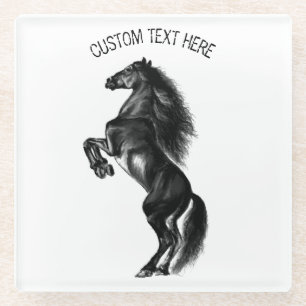 Upright Wild Horse Glass Coaster with Custom Text