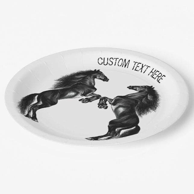 Upright Wild Horses Paper Plates with Custom Text (Angled)