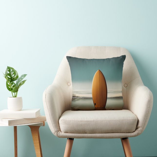 Upright Wooden Surfboard In Wet Sand Cushion (Chair)