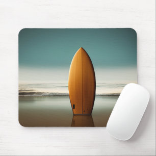 Upright Wooden Surfboard In Wet Sand Mouse Pad