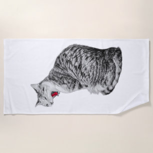 Upright Yawning Cat Towel w/ Red Tongue