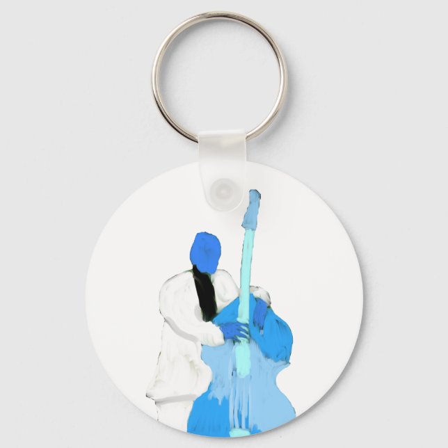 uprightbassplayerBlueWhiteversion Key Ring (Front)