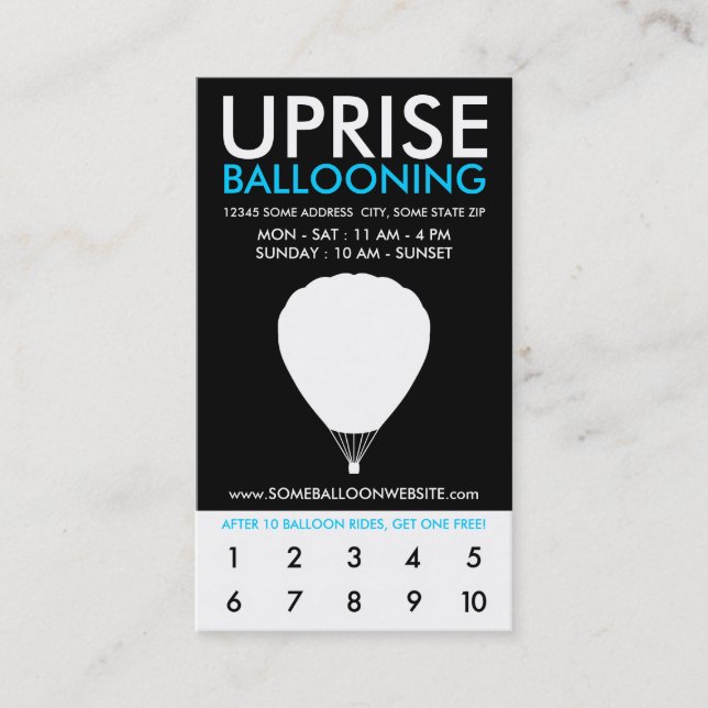 uprise ballooning rewards program loyalty card (Front)