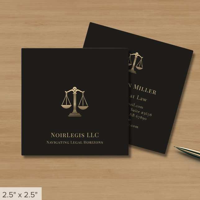 Upscale Black Gold Scales of Justice Square Business Card (Creator Uploaded)