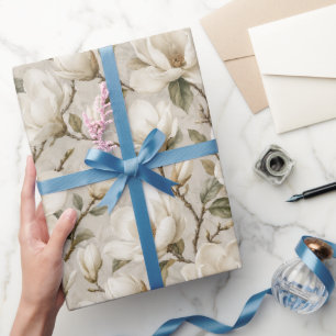 Upscale Creamy Magnolia Botanical Art Wrapping Paper