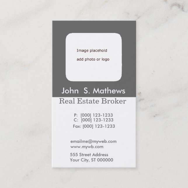 Upscale Image Photo Holder Neutral Grey Corporate Business Card (Front)