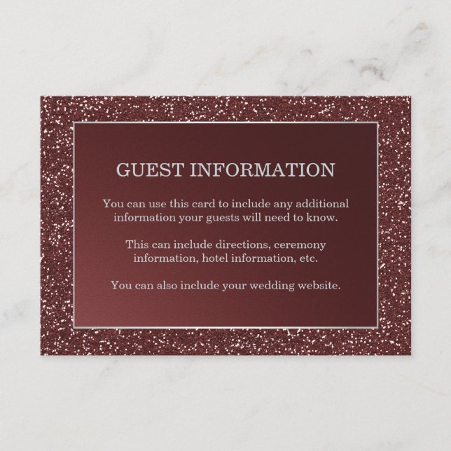 Upscale Marsala Glitter Look Wedding Guest Insert (Front)