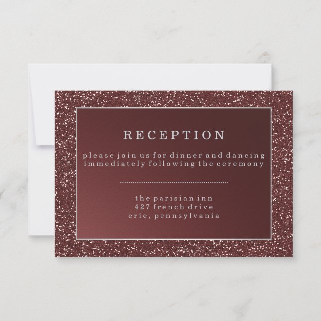 Upscale Marsala Glitter Look Wedding Reception RSVP Card (Front)