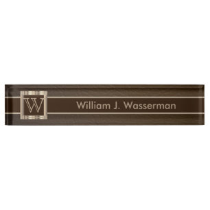 Upscale Monogram Chocolate Leather Nameplate