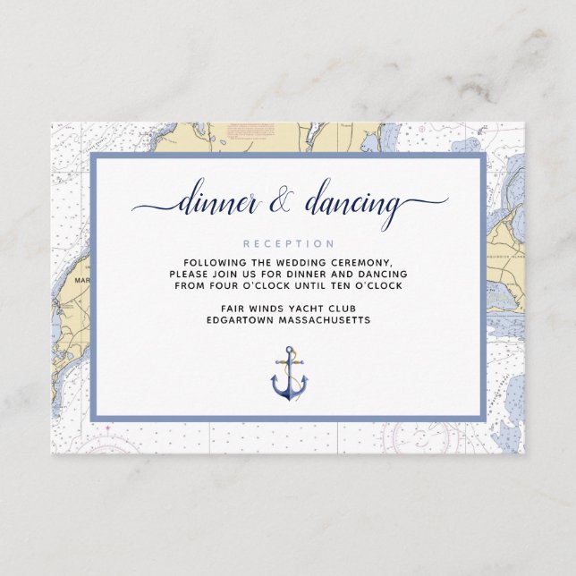 Upscale Nautical Martha's Vineyard Event Reception Enclosure Card (Front)