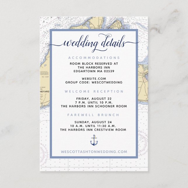 Upscale Nautical Martha's Vineyard Wedding Details Enclosure Card (Front)