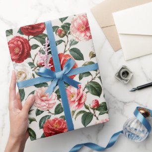 Upscale Neutral Camellia Floral Art Wrapping Paper