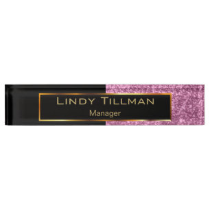 Upscale Pink Glitter and Black Nameplate