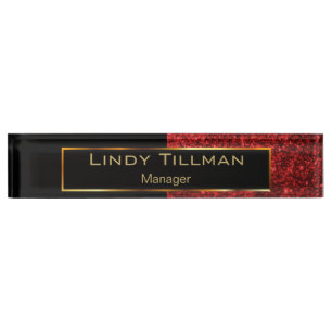 Upscale Red Glitter and Black Nameplate