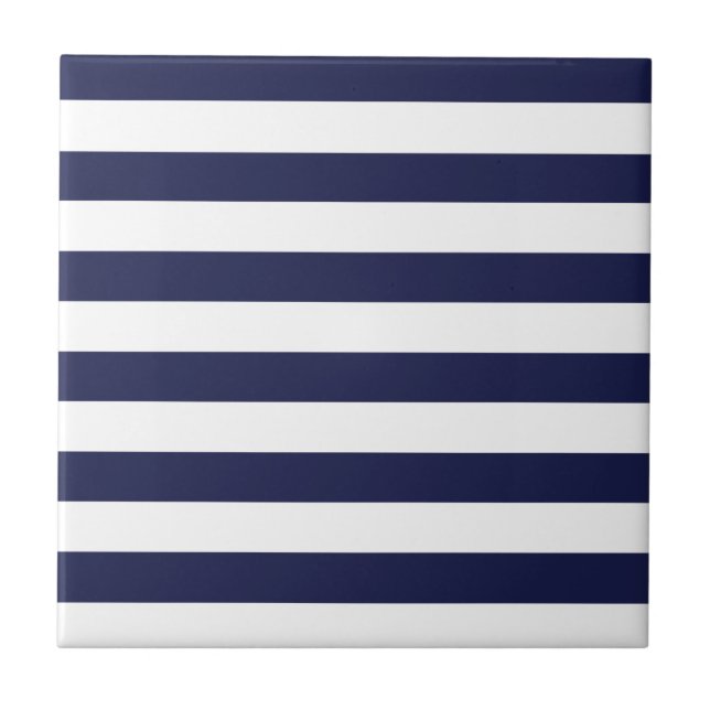 Upscale Venetian Venice Blue White Stripe Pattern Ceramic Tile (Front)