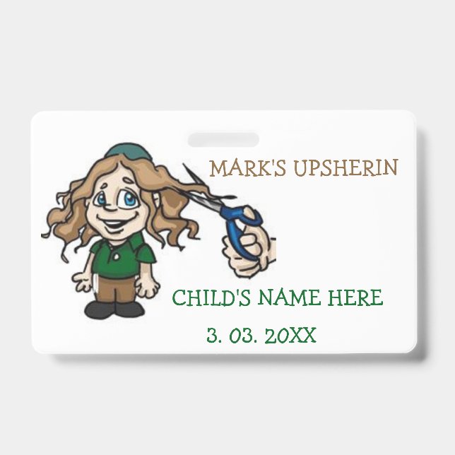 Upsherin I.D Badge Invitation Birthday ID Badge (Front)
