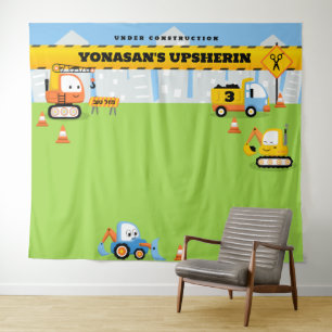 Upsherin Personalised Cute Construction BACKDROP Tapestry