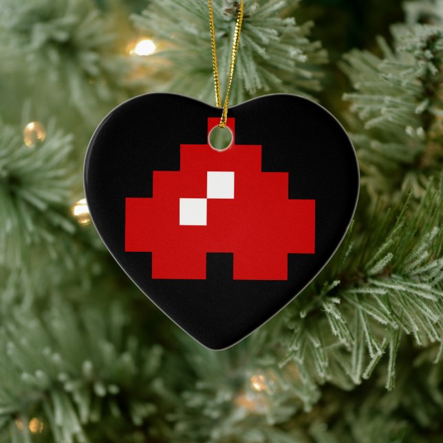 Upside Down 8 Bit Pixel Heart Ceramic Ornament (Tree)