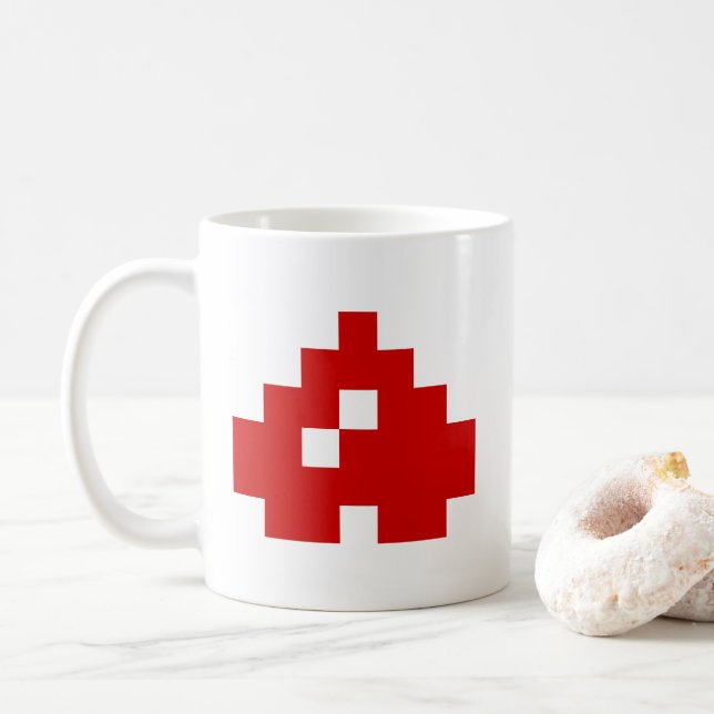 Upside Down 8 Bit Pixel Heart Coffee Mug (With Donut)