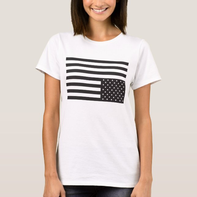 Upside Down American Flag in Black. T-Shirt (Front)