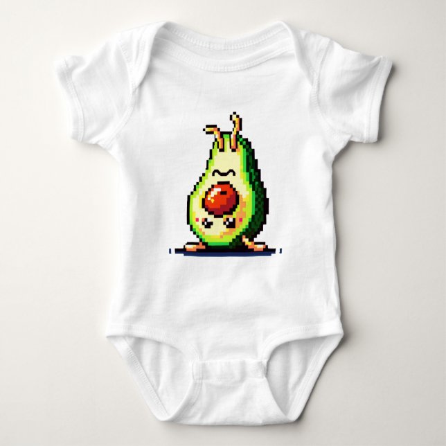 Upside-Down Avocado - Funny Pixel Art Food Design Baby Bodysuit (Front)
