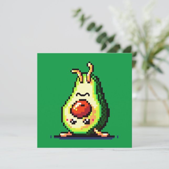 Upside-Down Avocado - Funny Pixel Art Food Design Card (Standing Front)