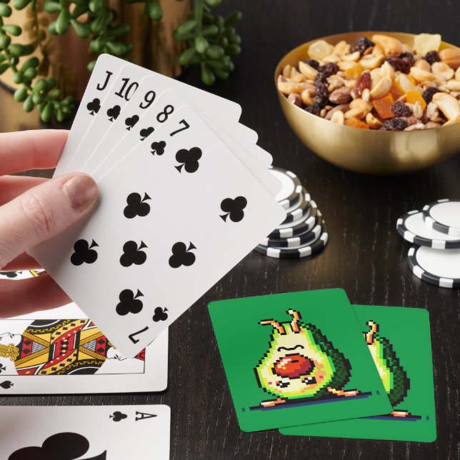 Upside-Down Avocado - Funny Pixel Art Food Design Playing Cards (In Situ)