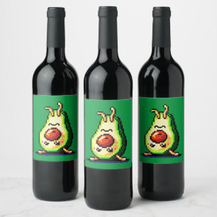 Upside-Down Avocado - Funny Pixel Art Food Design Wine Label