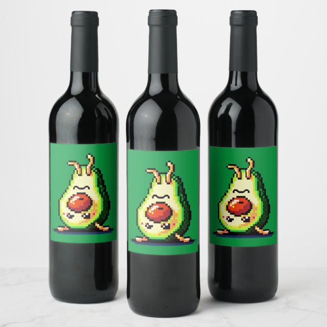Upside-Down Avocado - Funny Pixel Art Food Design Wine Label (Bottles)