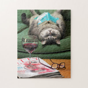 Upside Down Cat Reading Book Jigsaw Puzzle