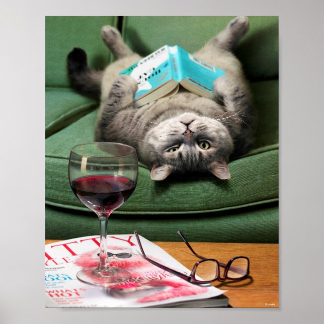 Upside Down Cat Reading Book Poster (Front)