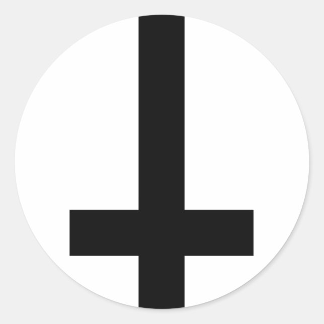 Upside Down Cross Classic Round Sticker (Front)