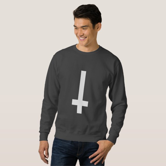 upside down cross mens sweatshirt (Front Full)