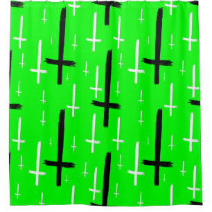 upside down inverted cross acid green black shower curtain