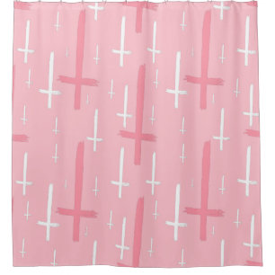 upside down inverted cross pastel pink shower curtain