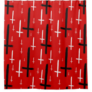 upside down inverted cross red black shower curtain