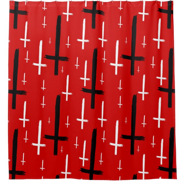  upside down inverted cross red black shower curtain (Front)
