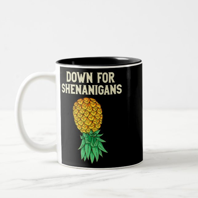 Upside Down Pineapple Down For Shenanigans Funny S Two-Tone Coffee Mug (Left)