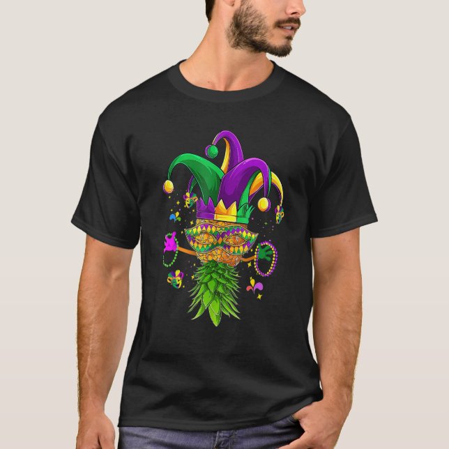 Upside Down Pineapple Mask Mardi Gras Shirt Kids M (Front)