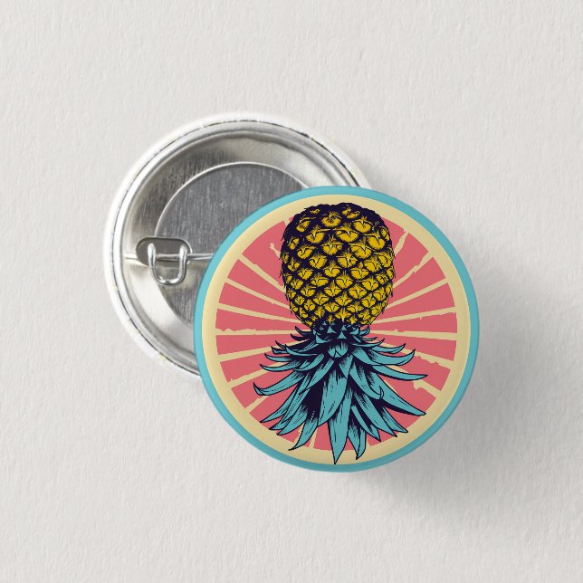 Upside down pineapple retro swinger button (Front & Back)