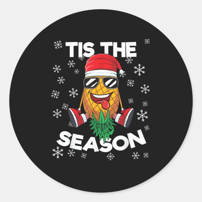 Upside Down Pineapple Santa Tis Season Christmas S Classic Round Sticker (Front)