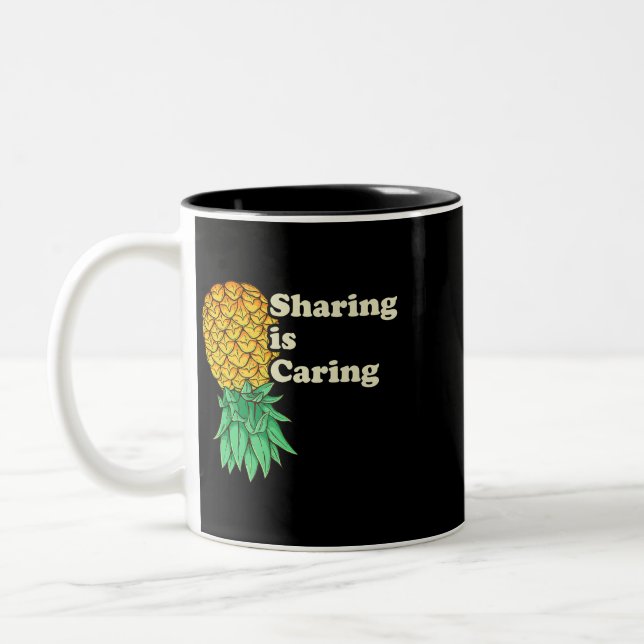 Upside Down Pineapple Sharing Caring Funny Swinger Two-Tone Coffee Mug (Left)