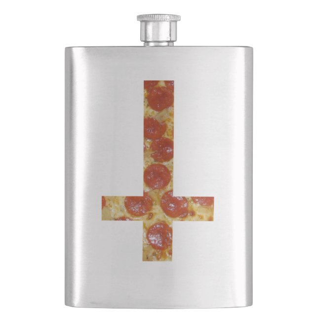 Upside Down Pizza Cross Durable Flask (Front)