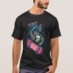 Upside Down Skater Skeleton Neon Pink Punk T-Shirt