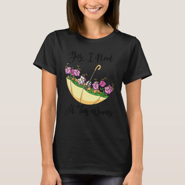Upside Down Umbrella Filled With Flowers Gardening T-Shirt (Front)