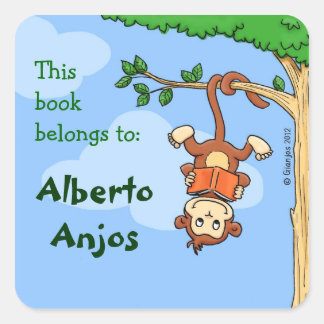 Upside Monkey / funny booklabel for kids Square Sticker
