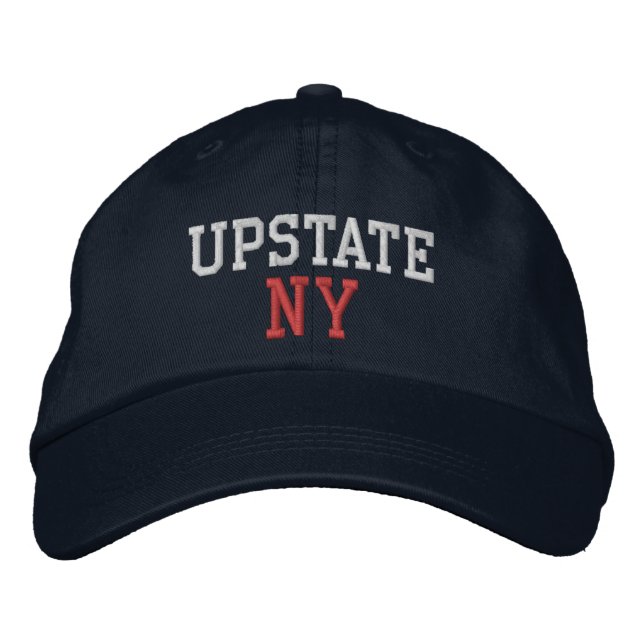 UPSTATE NY White and Red on Navy Blue Embroidered Hat (Front)
